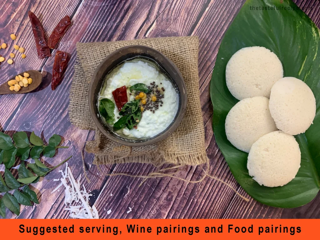 Mouthwatering coconut chutney ready to be served with hot idlis