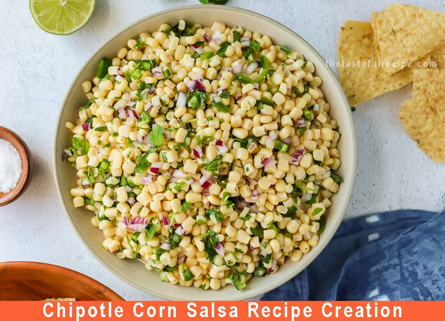 Freshly made chipotle corn salsa with diced tomatoes