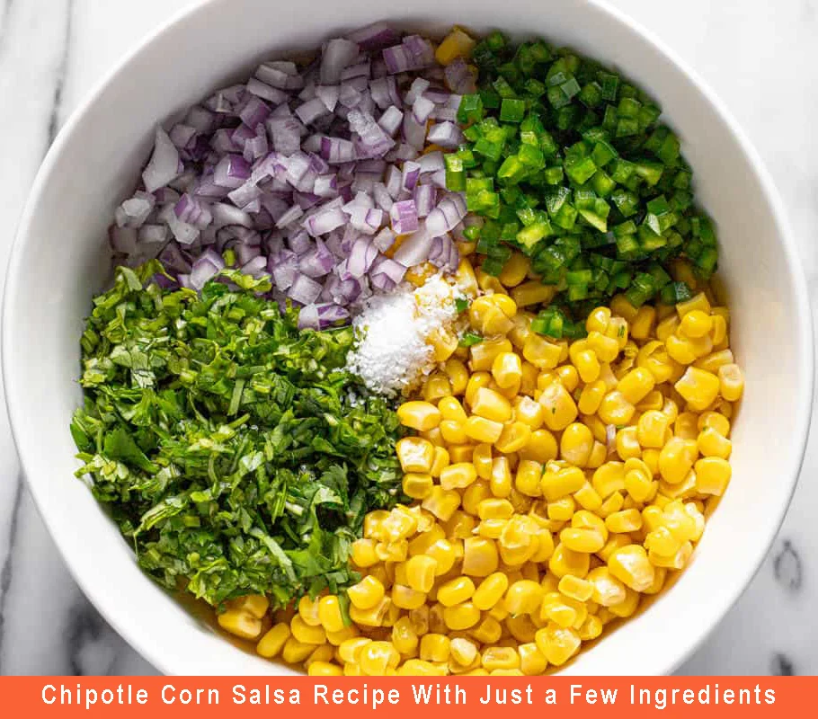 Bowl of chipotle corn salsa with fresh ingredients