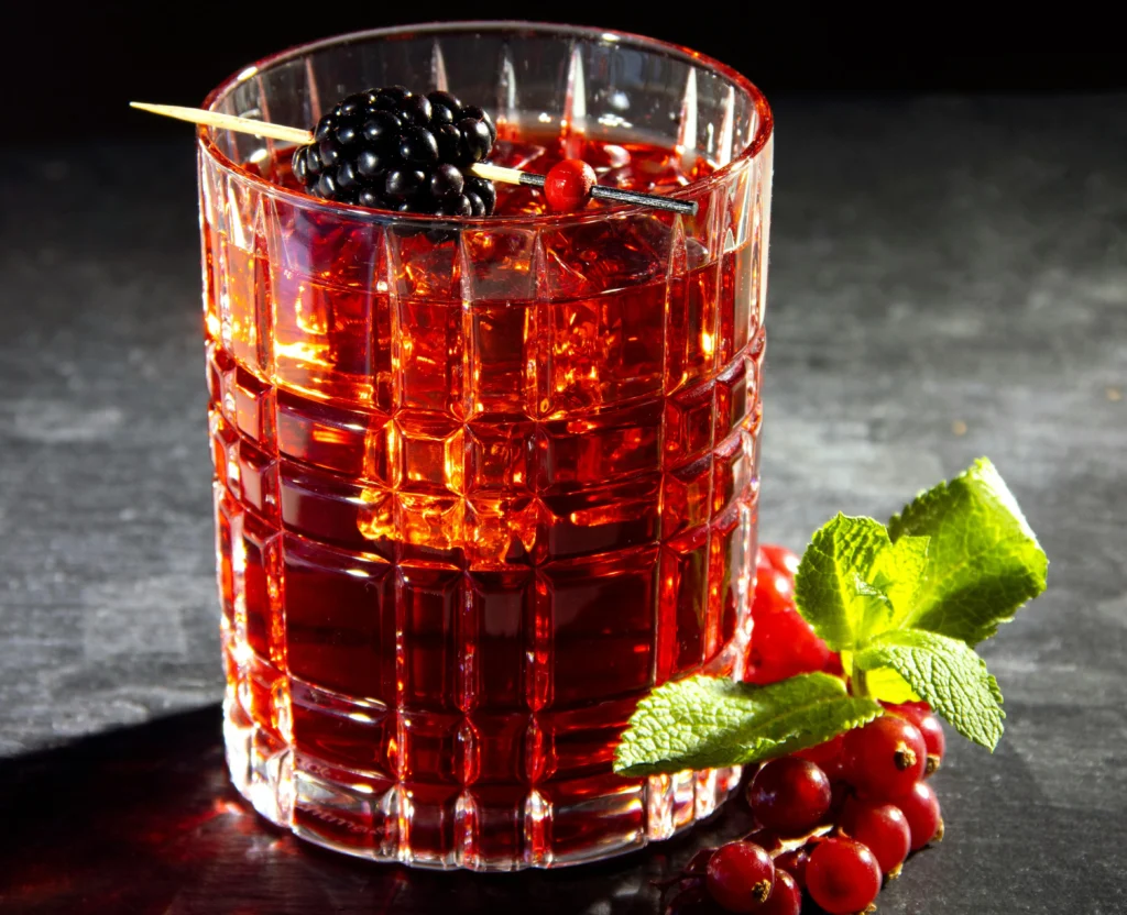 Blackberry Mojito Recipe: Fresh blackberries and mint in a cocktail glass