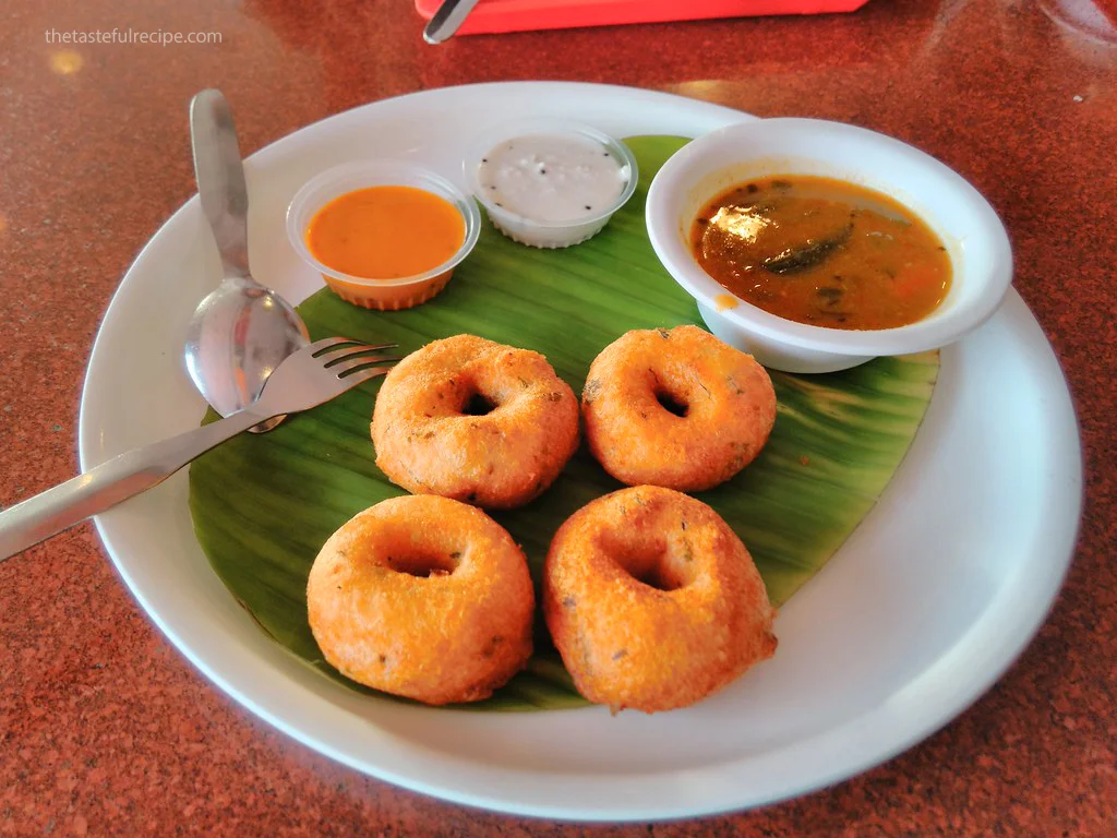 Traditional South Indian breakfast: Medu Vada with chutney