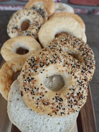 Homemade Utopia Bagels on a baking sheet with parchment paper