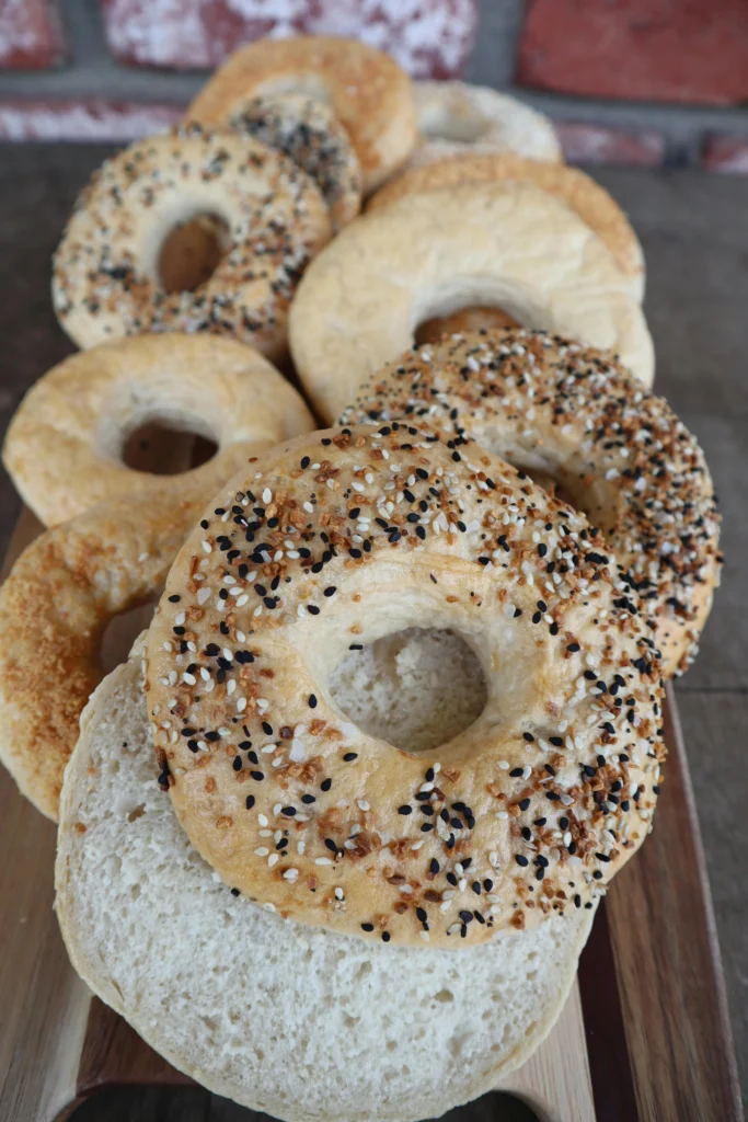 Homemade Utopia Bagels on a baking sheet with parchment paper