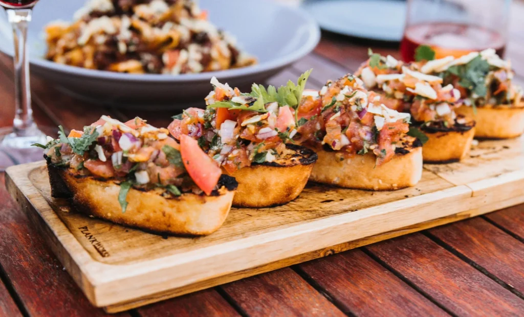 Close-up of Bruschetta on a Dining Table