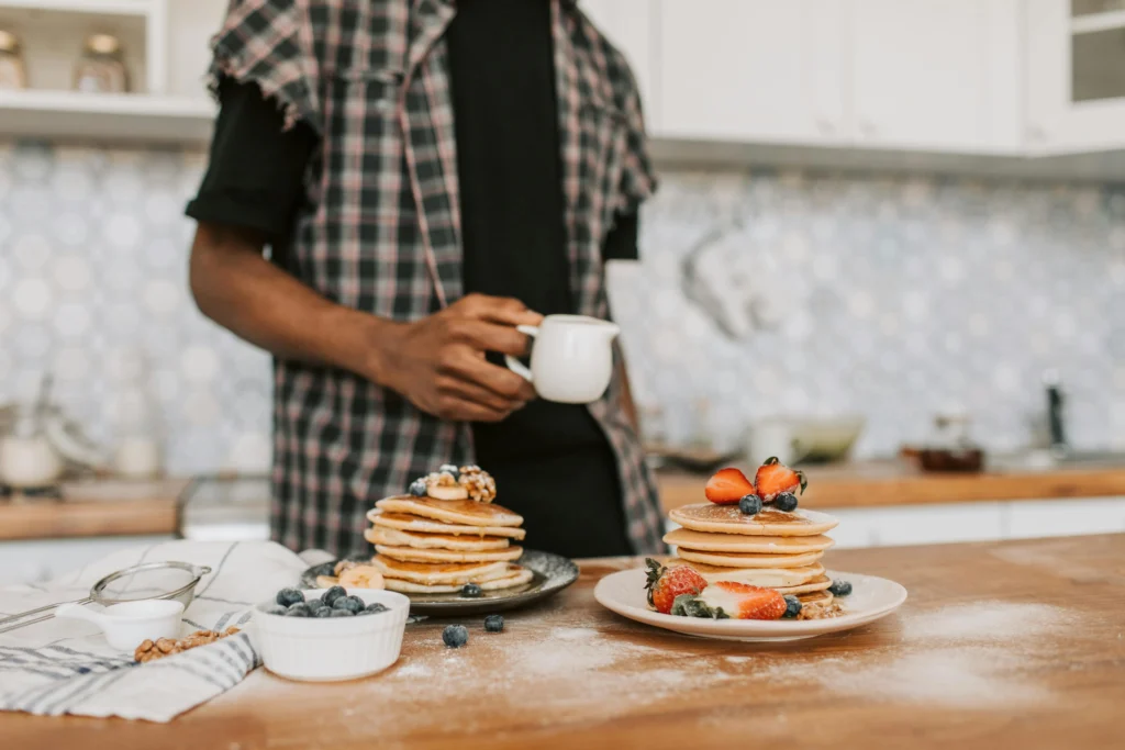 Fruits on Top of Fluffy Pancakes