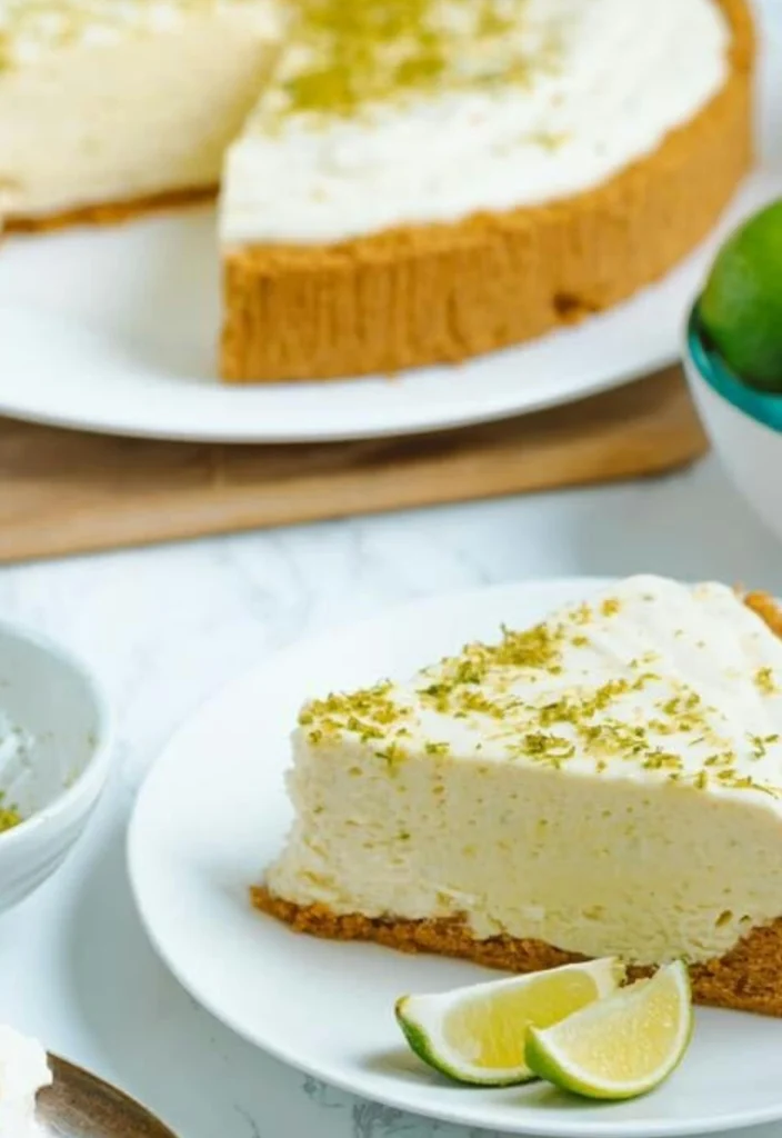 Slicedno bake key lime pie on White Ceramic Plate