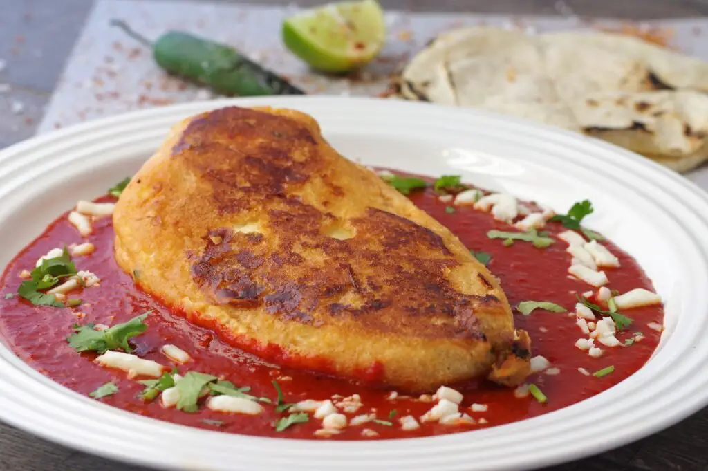 An overhead shot of Chiles Rellenos, freshly cooked and ready to be served