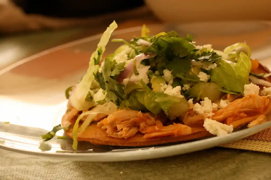 Tinga De Pollo Tacos: Shredded chicken in smoky tomato sauce, topped with cilantro and lime