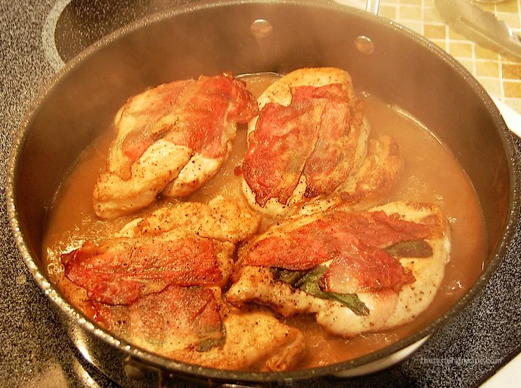 chicken saltimbocca in pan