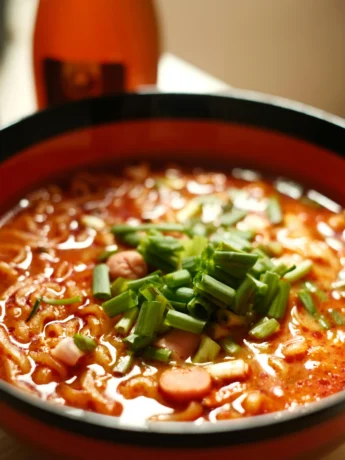 Minestrone Soup With Green Leaf on a Ceramic Bowl