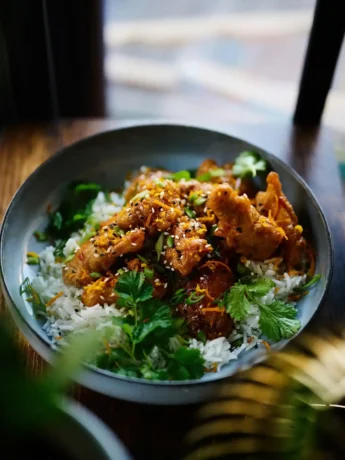 Close-up of General Tso's Chicken