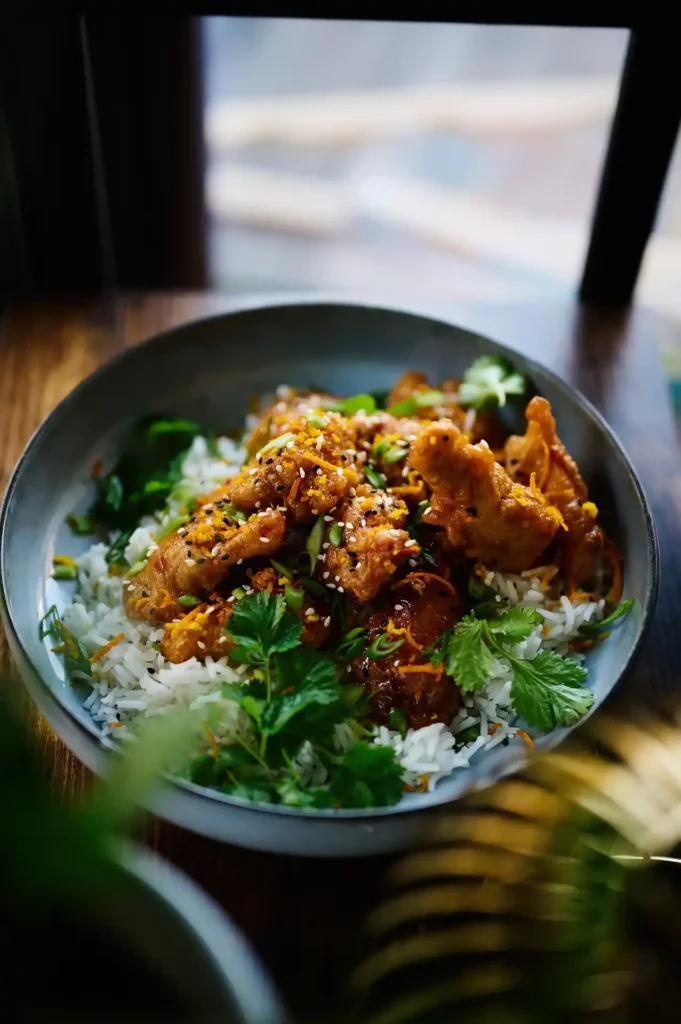 Close-up of General Tso's Chicken