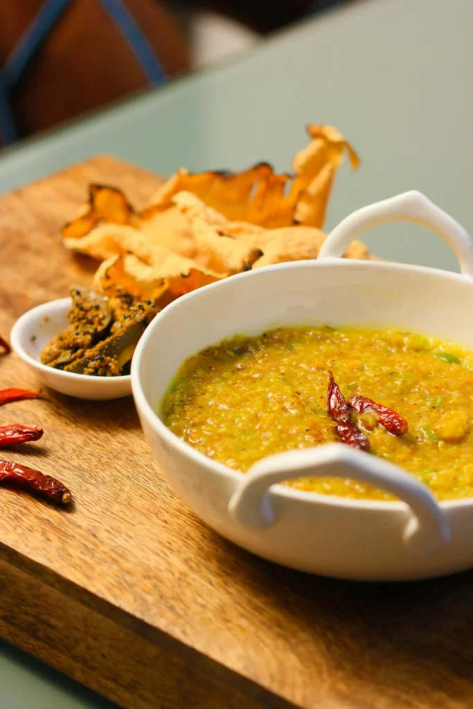 A Spicy Moong Dal Khichdi in White Bowl