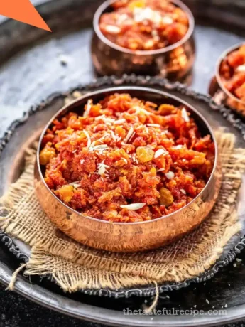 Gajar Halwa with saffron strands for an enhanced flavor and color