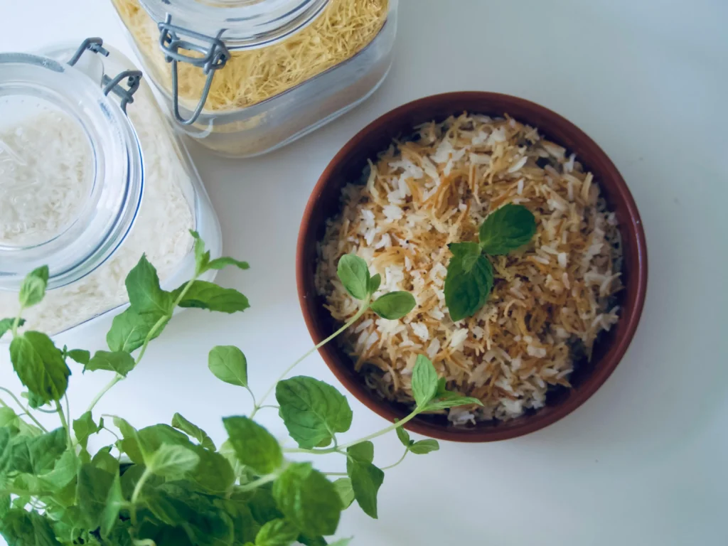 Chicken Fried Rice on Red Bowl