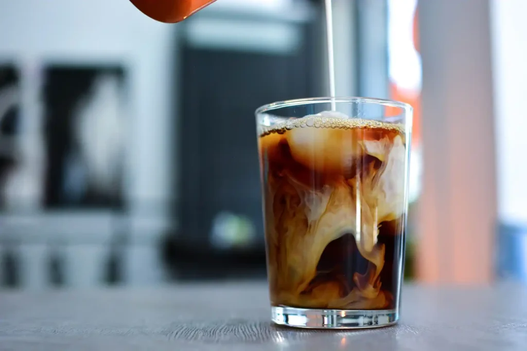 Cold Brew Coffee served with milk in a glass