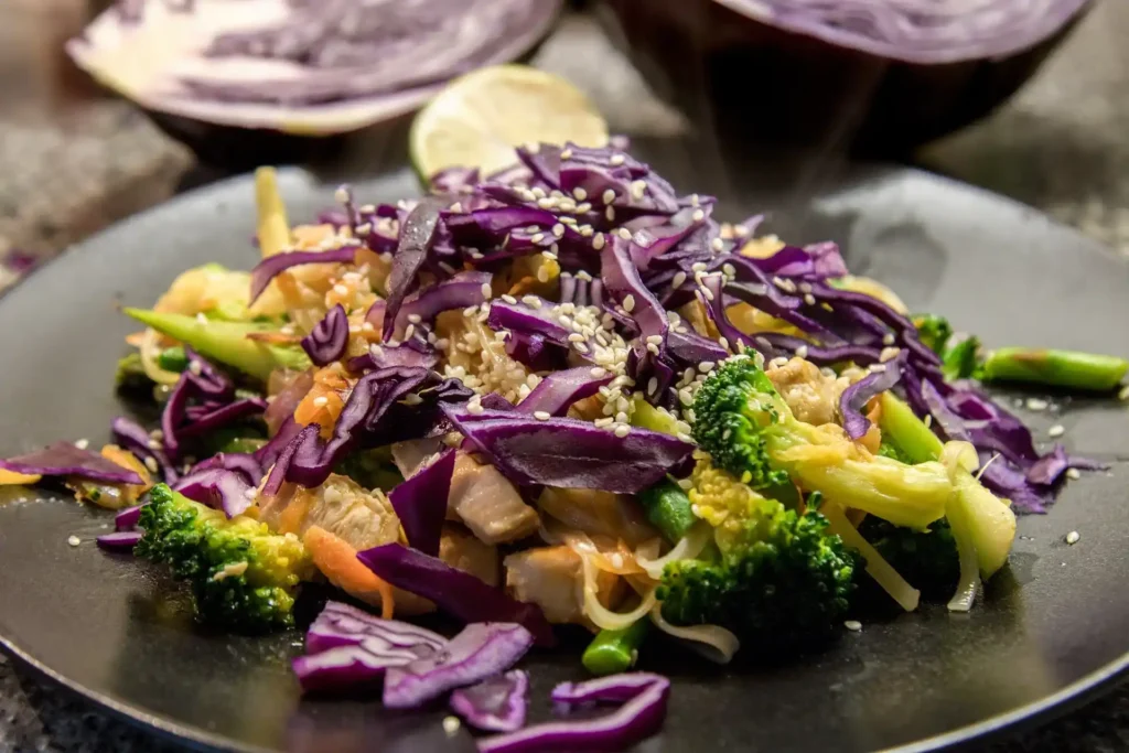 Delicious Chinese cabbage stir fry served in a Black dish