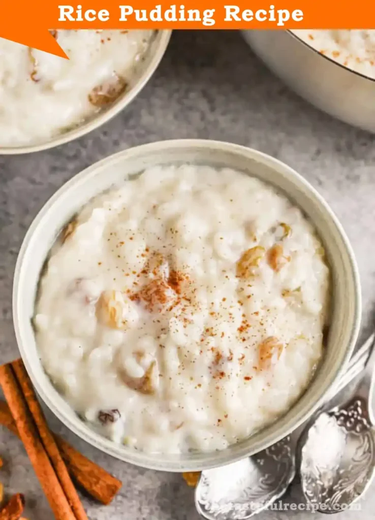 A serving of rice pudding on a plate with fresh fruit on the side for a delicious combination