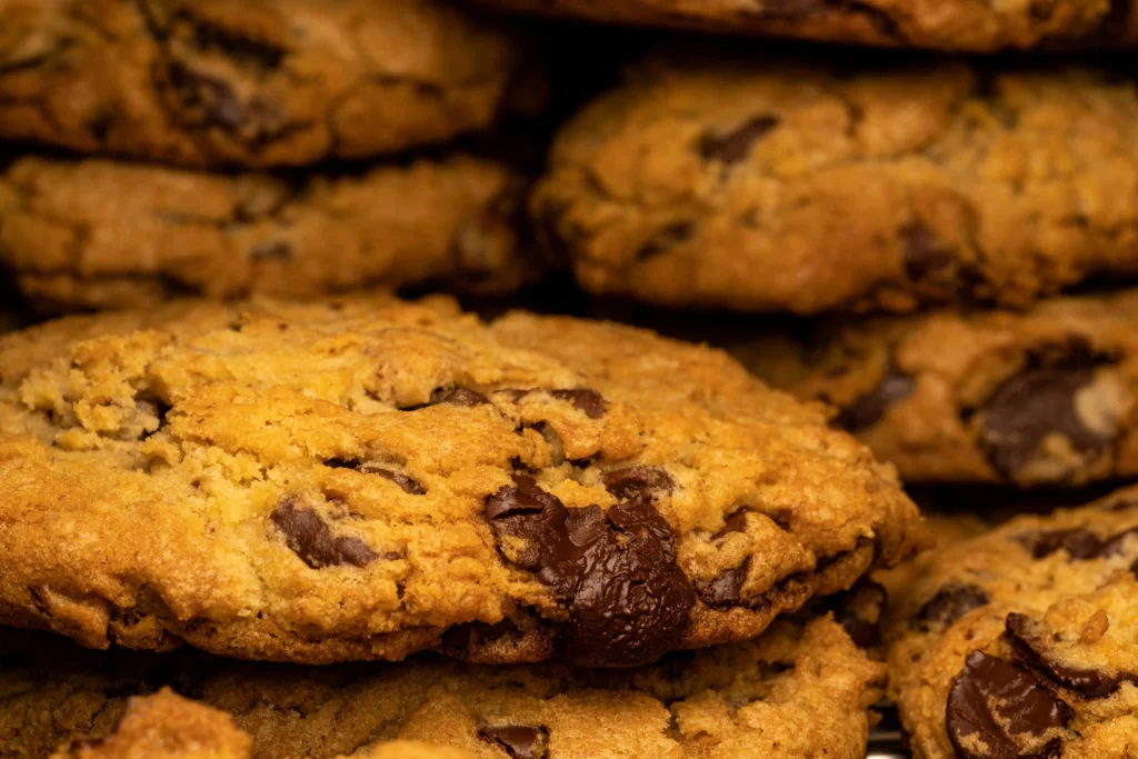 Close-up of classic peanut butter cookies with crisscross fork marks on top