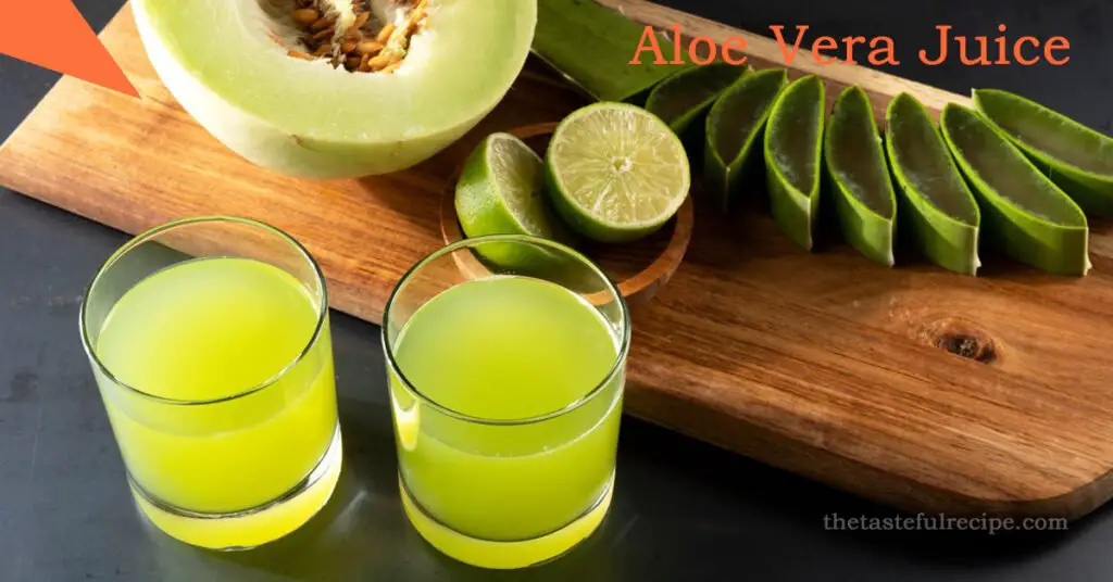 Pitcher of freshly made aloe vera juice ready to serve