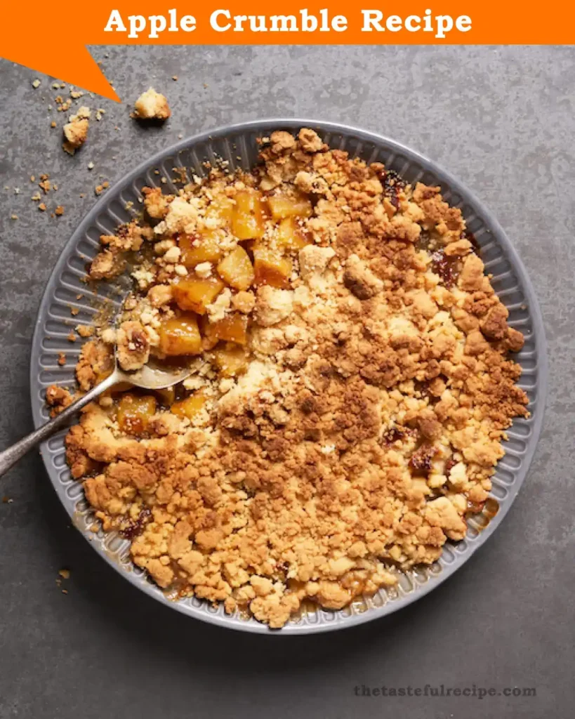 Close-up of apple crumble with a crispy oat and brown sugar topping