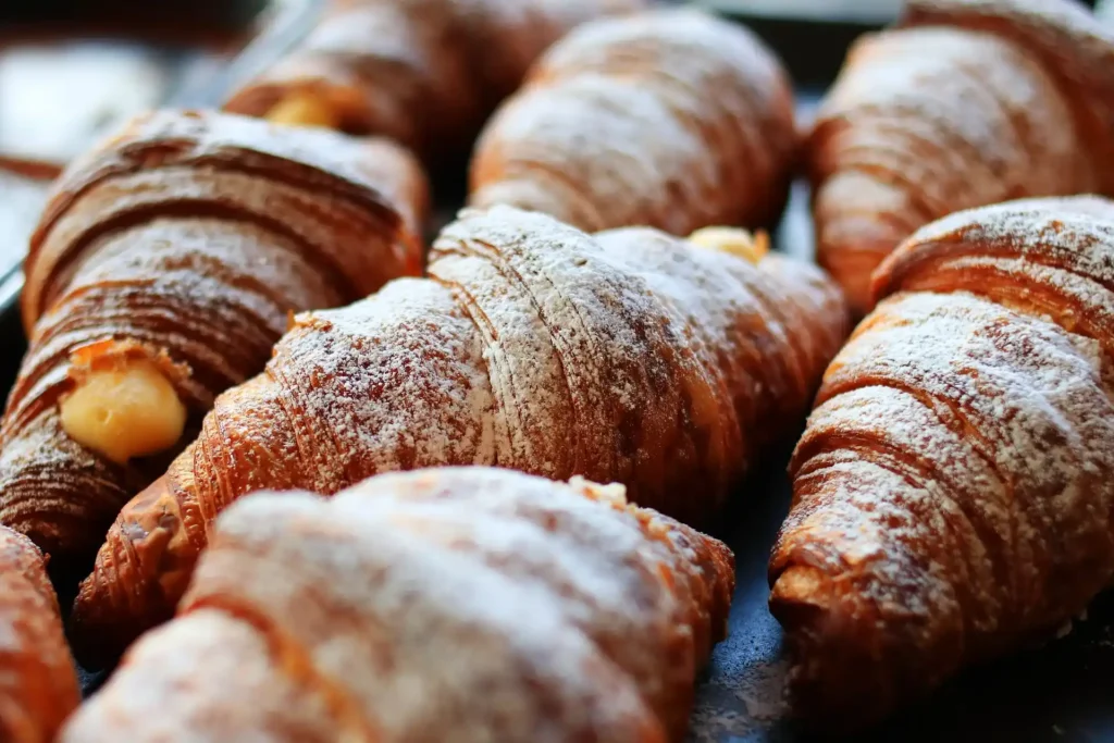 Close-up of Sfogliatelle pastry showing crispy outer layers