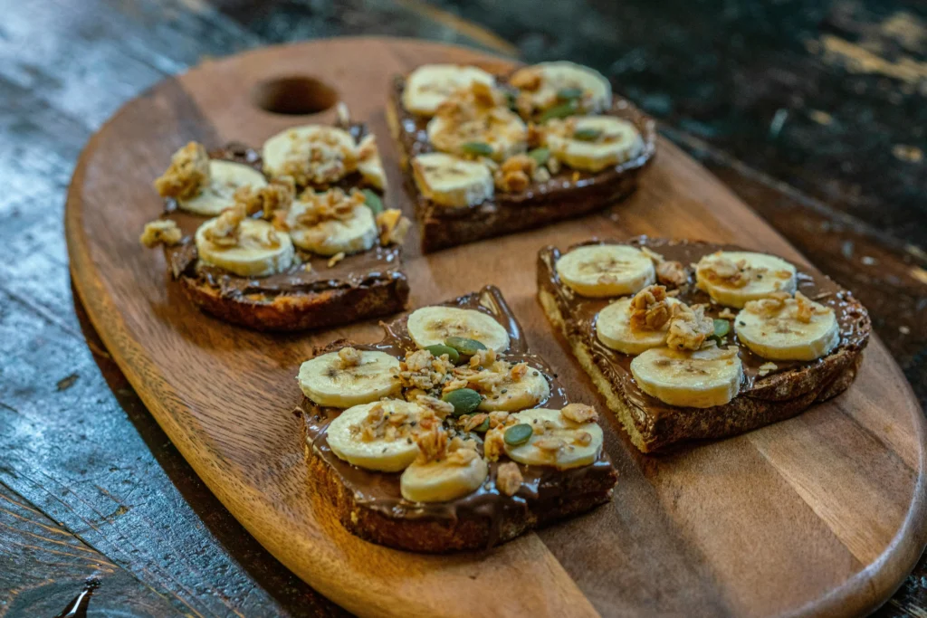 Homemade chocolate chip banana bread on Board