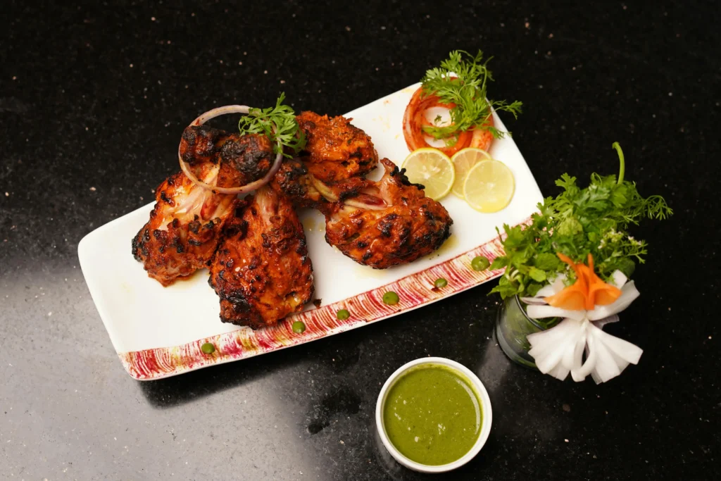 Top View of a Plate with Roasted Chicken