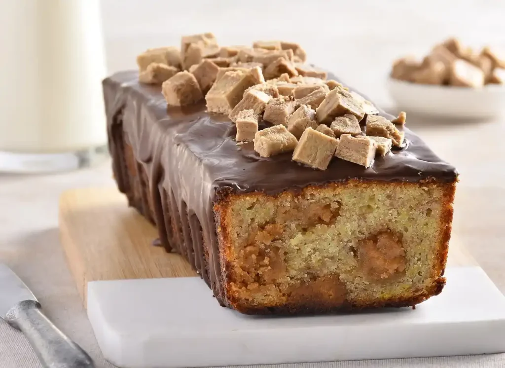 Sliced chocolate chip banana bread with melted chocolate chips