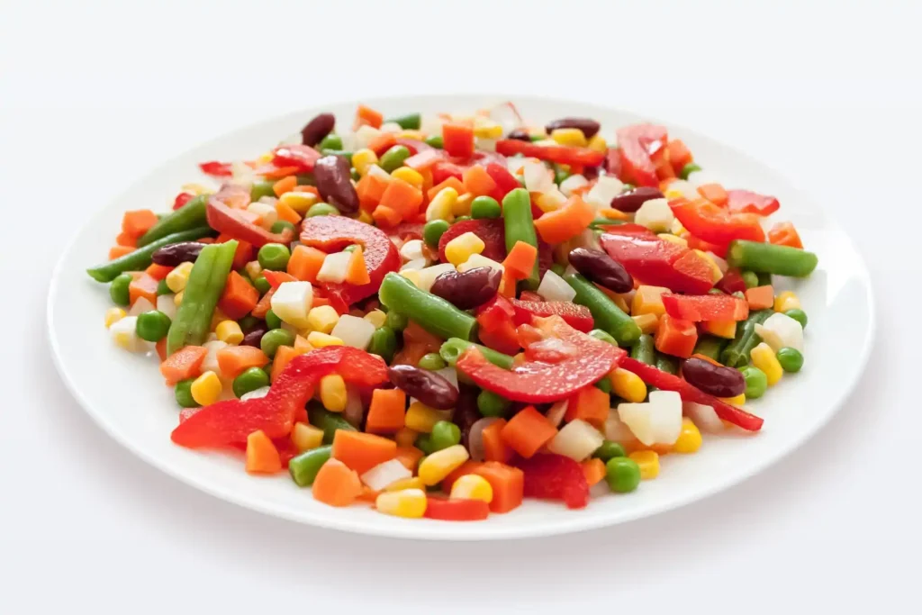 A vibrant bowl of colorful Bean Salad with mixed beans and fresh vegetables