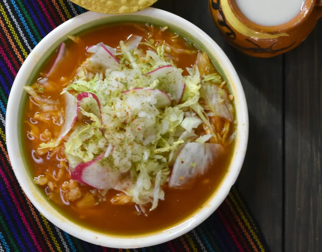 Bowl with Pozole Verde and Chips near