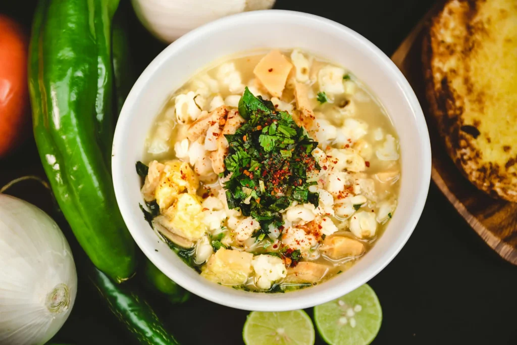 Mexican Pozole Verde on a Bowl